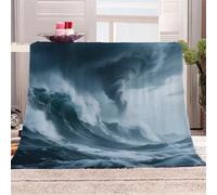 3D Printed Strong Winds,Huge Waves,And Dark Clouds Flannel Fleece Blanket (270GSM) Forces Of Nature Super Cozy 220x240 cm Queen Size Fade Resistant Home Decor Gift - Machine Washable