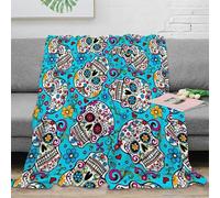 3D Printed sugar skulls Sofa Throw Microfiber Warm Cosy Bedding Soft colorful folk art 1 Couch Blanket Machine Washable No Shedding for Students Teens Gamers Movie Nights 70×80inch(180x200cm)
