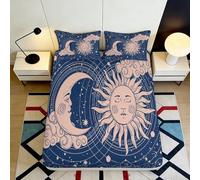 3D Printed Sun and Moon Fitted Sheet Microfiber Soft Blue Celestial Bed Cover for Bedroom Dorm Mattress Protection Decor 90x200x25cm