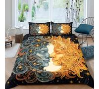 3D Printed Sun Moon Quilt Cover, Microfiber Duvet Cover Hidden Zipper for