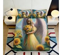 3D Printed Sunflower Angel Fitted Sheet Microfiber Deep Pocket Non-Slip Bedding Sunflower Angel Mattress Fitted Cover for Bedroom Use 140x200x25cm