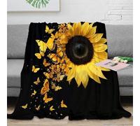 3D Printed Sunflower art Fluffy Blanket Microfiber Ultra Soft Warm Bedding Butterfly design Throw Blanket Thoughtful Gift for Friends Colleagues Loved Ones 60x80inch(150x200cm)