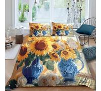3D Printed Sunflower Single Bedding Sets Microfibre Flower Arrangement Art 3 Piece Duvet Cover Set Quilt Cover 135x200 cm with Zipper Closure and 2 Pillowcases for Single Bed D.698