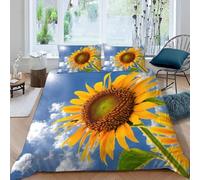 3D Printed Sunflower Single Duvet Cover Set 3 Piece Microfibre Bedding Set Sky Scenery Quilt Cover 135x200 cm with 2 Pillowcases 50x75 cm and Zipper Closure i.3638
