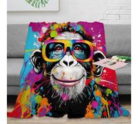 3D Printed sunglasses monkey Cozy Throw Blanket Microfiber Warm Soft Bedding Cosy vibrant pop art Bed Blanket Anti Static No Shedding for Dorm Dwellers University Students 50x60inch(127x152cm)