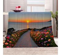 3D Printed Sunset Over The Sea Flannel Fleece Blanket （270GSM） Romantic And Tranquil Super Cozy 150x200 cm Double Size Fade Resistant Home Decor Gift - Machine Washable