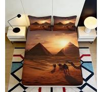 3D Printed Sunset Pyramid Fitted Sheet Microfiber Soft Bed Cover Camel Desert Scene for Bedroom Guest Room Decor 90x200x25cm