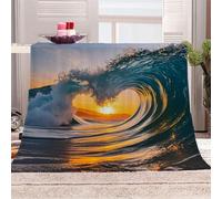 3D Printed Sunset Reflecting On The Waves Flannel Fleece Blanket （270GSM） Romance And Natural Beauty Super Cozy 220x240 cm Queen Size Fade Resistant Home Decor Gift - Machine Washable