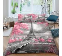 3D Printed Super Soft Microfibre Paris skyline Quilt Cover Sets Skin Friendly Bedding Set with Pillow Cases painting style art Bed Quilt Cover All Season for Couples Single（140x200cm）