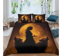 3D Printed Super Soft Microfibre Wolf Shaman Quilt Cover Sets Skin Friendly Bedding Set with Pillow Cases Fantasy Mythical Art Bed Quilt Cover All Season for Couples Single（135x200cm）