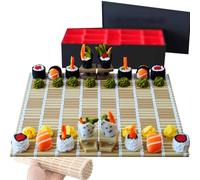 3D Printed Sushi Chess Set, 32PCS Sushi Pieces with Folding Mat, Bento Box Storage, Portable Strategy Game for Adults & Family, Unique Travel Gift