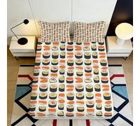 3D Printed Sushi Pattern Fitted Sheet Microfiber Non-Slip Washable Japanese Food Bed Cover for Bedroom Dorm Decor 90x200x25cm