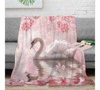 3D Printed Swan in pink bloom Blanket Microfiber Soft Warm Bedding Breathable Nature fantasy scene Lounge Throw Lightweight All Season Non Pilling for Adults Teens Families 50x60inch(127x152cm)