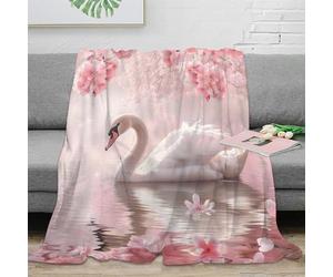 3D Printed Swan in pink bloom Blanket Microfiber Soft Warm Bedding Breathable Nature fantasy scene Lounge Throw Lightweight All Season Non Pilling for Adults Teens Families 70×80inch(180x200cm)