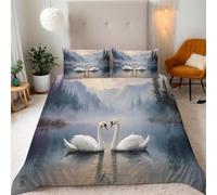 3D Printed Swan King Size Duvet Cover Lake Duvet Sets Soft Breathable Microfibre 3Pcs Bedding 230x220 with Hidden Zipper Closure and 2 Pillowcases 50x75 136-D
