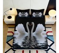 3D Printed Swan Reflection Fitted Sheet Microfiber Black White Water Pattern Mattress Cover Bedroom Decor 90x200x25cm