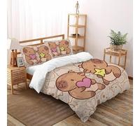 3D Printed Sweet Capybara Duo Duvet Cover Cute Animal Bedding Set 3Pcs Soft Microfiber with Pillowcases,Hidden Zipper for Teens And Adults King（220x240cm） Room Decor