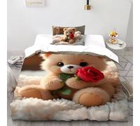 3D Printed Sweet Teddy Bear Gift Duvet Cover Cute Animal Bedding Set 2Pcs Luxury Microfiber with Pillowcases,Hidden Zipper for Teens And Adults Single（135x200cm） Room Decor