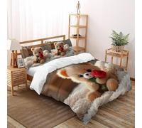 3D Printed Sweet Teddy Bear Gift Duvet Cover Cute Animal Bedding Set 3Pcs Luxury Microfiber with Pillowcases,Hidden Zipper for Teens And Adults King（220x240cm） Room Decor