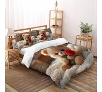3D Printed Sweet Teddy Bear Gift Duvet Cover Cute Animal Bedding Set 3Pcs Soft Microfiber with Pillowcases,Hidden Zipper for Kid Teens Super King（260x220cm） Modern Home Decor