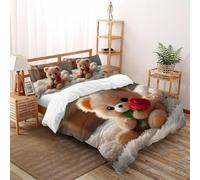 3D Printed Sweet Teddy Bear Gift Duvet Cover Cute Animal Bedding Set 3Pcs Soft Microfiber with Pillowcases,Hidden Zipper for Junior Collection Double（200x200cm） Room Decor