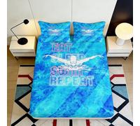 3D Printed Swimmer Theme Fitted Sheet Microfiber Deep Pocket Bedroom Bedding Blue Sport Mattress Fitted Cover Non-Slip Washable 160x200x25cm