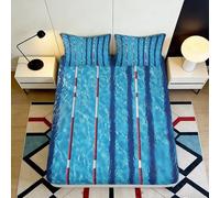 3D Printed Swimming Pool Lane Fitted Sheet Microfiber Blue Water Bed Cover Anti-Slip Washable Bedroom Decor Protection 90x200x25cm