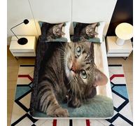 3D Printed Tabby Cat Fitted Sheet Microfiber Soft Breathable Animal Pattern Bed Cover for Bedroom Guest Room Decor 90x200x25cm