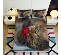 3D Printed Tabby Cat Rose Fitted Sheet Microfiber Soft Non Slip Bed Sheet Bedroom Decor Mattress Cover 90x200x25cm