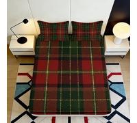 3D Printed Tartan Plaid Fitted Sheet Microfiber Red Green Bed Cover Slip-Resistant Bedroom Guest Room Decor 90x200x25cm