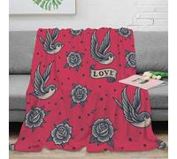 3D Printed Tattoo bird design Couch Blanket Microfiber Warm Soft Bedding Lightweight Vintage rose pattern Cozy Throw Blanket Luxurious Gift for Wedding Anniversary Newlyweds 70×80inch(180x200cm)