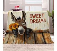 3D Printed The Donkey Leans Against The Fence With A Smile Flannel Fleece Blanket (270GSM) Warm Pastoral Style Super Cozy 270x230 cm King Size Fade Resistant Home Decor Gift - Machine Washable