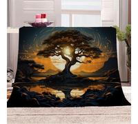 3D Printed The Lonely Tree And The Picturesque Reflection On The Lake Flannel Fleece Blanket （270GSM） Tree Of Life Super Cozy 130x150 cm single Size Fade Resistant Home Decor Gift - Machine Washable