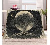 3D Printed The Moon And Stars Shine Together Flannel Fleece Blanket (270GSM) Tree Of Life Super Cozy 220x240 cm Queen Size Fade Resistant Home Decor Gift - Machine Washable