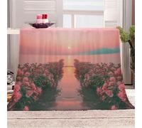3D Printed The Setting Sun Reflects On The Lake's Ripples Flannel Fleece Blanket （270GSM） Natural Scenery Super Cozy 270x230 cm King Size Fade Resistant Home Decor Gift - Machine Washable