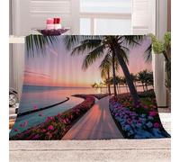 3D Printed The Setting Sun Shines On The Rows Of Coconut Trees Flannel Fleece Blanket （270GSM） Romantic Seaside Super Cozy 150x200 cm Double Size Fade Resistant Home Decor Gift - Machine Washable