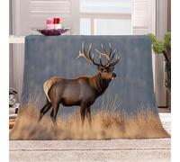 3D Printed The Vast Grassland Buck Flannel Fleece Blanket （270GSM） Animal Super Cozy 220x240 cm Queen Size Fade Resistant Home Decor Gift - Machine Washable