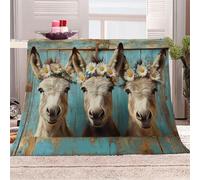 3D Printed Three Donkeys Wearing Garlands Flannel Fleece Blanket (270GSM) Rural Pastoral Style Super Cozy 270x230 cm King Size Fade Resistant Home Decor Gift - Machine Washable