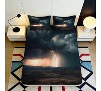 3D Printed Thunderstorm Lightning Fitted Sheet Microfiber Non Slip Bed Cover Dark Sky Bedroom Decor Machine Washable 90x200x25cm