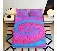 3D Printed Tie-Dye Spiral Fitted Sheet Microfiber Deep Pocket Bedroom Bedding Swirl Mattress Fitted Cover Non-Slip Breathable 180x200x25cm