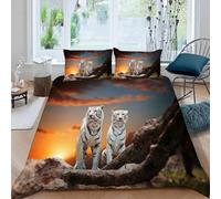 3D Printed Tiger Duvet Cover Set Single size,Soft Microfiber Hypoallergenic White Animal Bedding Set with Pillowcase, Quilt Cover with Zipper for Kids, Teens 1e104