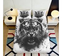 3D Printed Tiger Head Fitted Sheet Microfiber Anti-Slip Bed Cover Bedroom Decor Animal Pattern Machine Washable 90x200x25cm