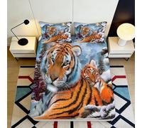 3D Printed Tiger Jungle Fitted Sheet Microfiber Soft Orange Animal Forest Bed Cover for Bedroom Dorm Decor 90x200x25cm