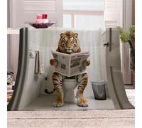 3D Printed Tiger Sitting On The Toilet Reading A Newspaper Flannel Fleece Blanket (270GSM) Humorous Fantasy Style Super Cozy 220x240 cm Queen Size Fade Resistant Home Decor Gift - Machine Washable