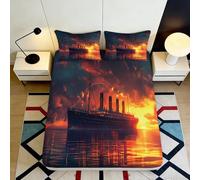 3D Printed Titanic Fitted Sheet, Microfiber Bed Cover, Non-slip Home Decor