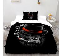 3D Printed Top Hat Gorilla Duvet Cover Wild Land Animal Bedding Set 2 Pieces Luxury Microfiber with Pillowcases,Hidden Zipper for Boys And Girls Single（135x200cm） Room Decor