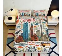 3D Printed Toronto City Pattern Fitted Sheet Microfiber Deep Pocket Bedroom Bedding Toronto Mattress Fitted Cover Non-Slip Washable for Adults Youth 120x200x25cm