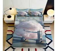 3D Printed Tower Bridge Cloud Fitted Sheet Microfiber Deep Pocket Bedroom Bedding Tower Bridge Mattress Fitted Cover Non-Slip Washable 90x200x25cm