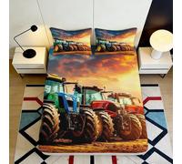 3D Printed Tractor Landscape Fitted Sheet Microfiber Soft Anti-Slip Farm Machinery Bed Sheet for Bedroom Decor 90x200x25cm