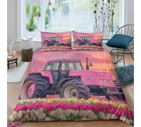 3D Printed Tractor Sunset Quilt Cover, Microfiber Duvet Cover Hidden Zipper